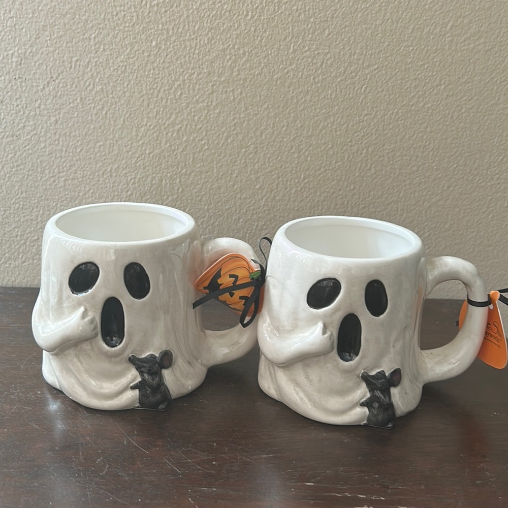 Blue Sky Clayworks Mugs set of 2 New Ghost Halloween themed